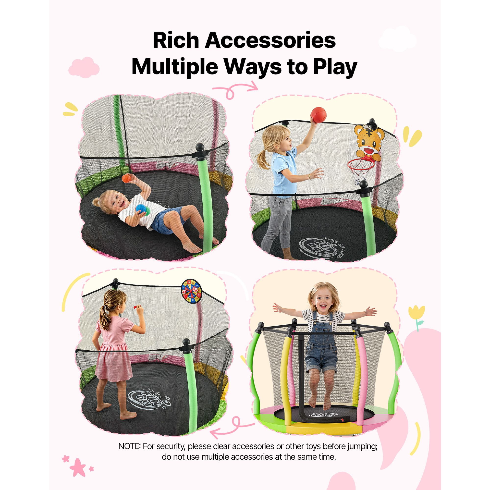 Trampoline for Kids, Toddler Mini Trampoline, 132 lbs Capacity Indoor Outdoor Play Toys with Enclosure Net and Basketball Hoop, Christmas Toys Birthday Gifts for Girls Boys