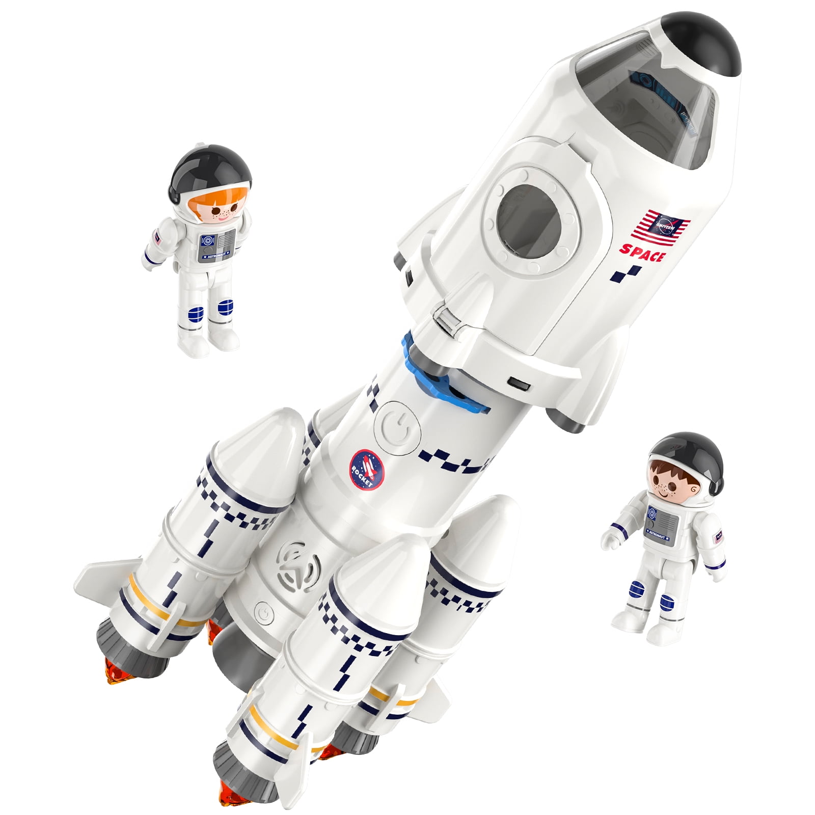 Space Rocket Toys for 3 4 5 6 7 8 9 Years Old Kids Science Educational Toys 5-in-1 STEM Aerospace Toy with 2 Astronauts, Projection Lamp, Space Toys Gift for Boys Girls 3+