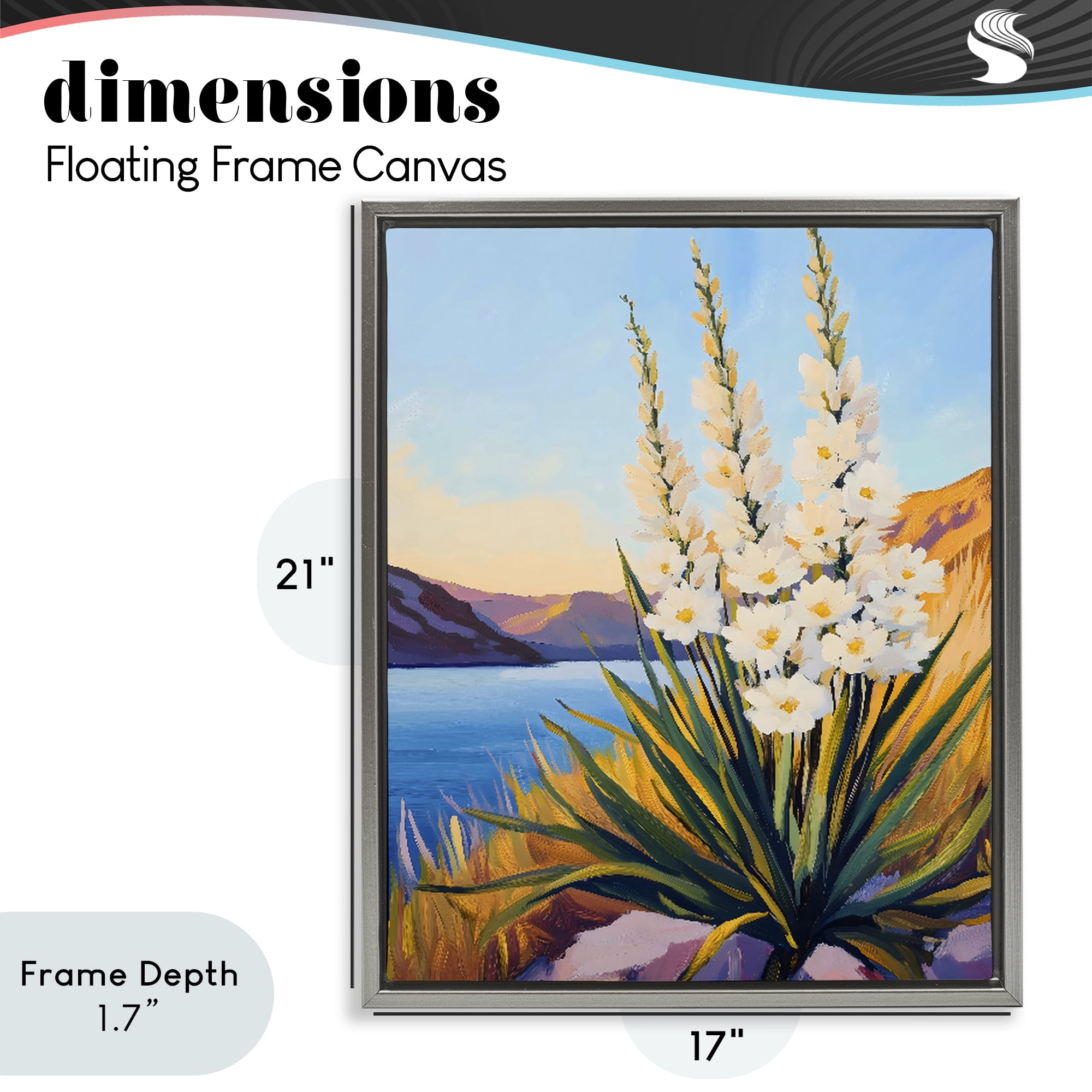 Stupell Industries Yucca in Bloom By The Lake Gray Framed Floater Canvas Wall Art, design by The Prints Vibe