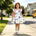 thumbnail image 4 of Bobifish Toddler Girls Ready To School Dress Cartoon Print Flutter Sleeve Dress Party Over Knee Length Children Girls Dress, 4 of 6