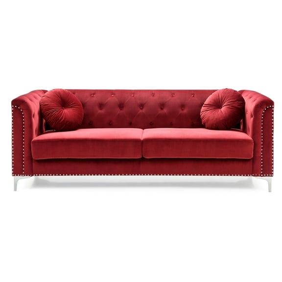 Pompano 83" Burgundy Tufted Velvet Loveseat with 2-Throw Pillow