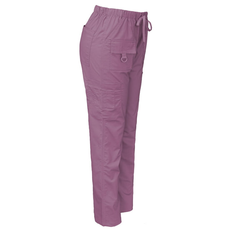 Medgear Womens Stretch Scrubs Pants, Utility Style with 7 Pockets and Loop,  Mauve, 3X-Large