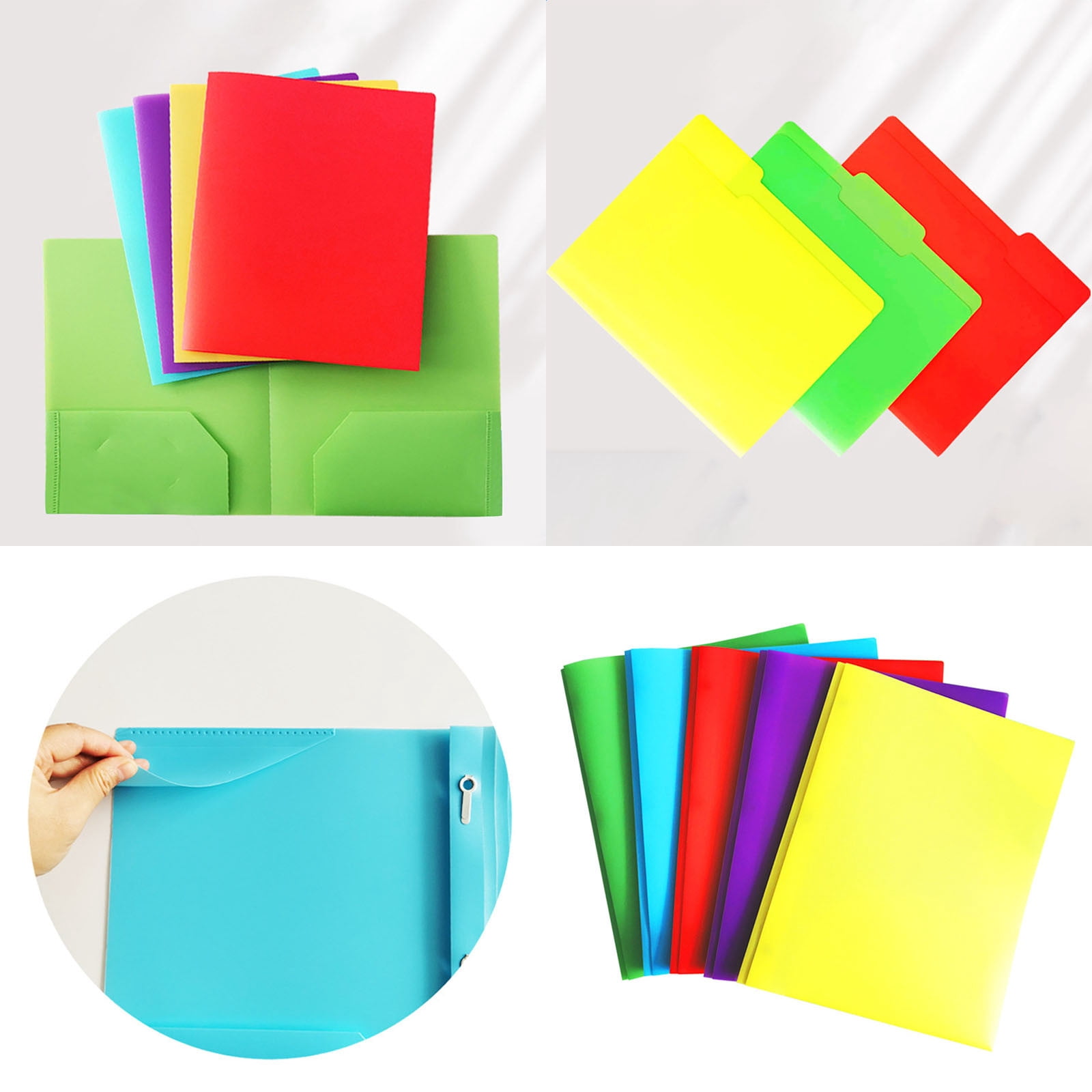 5-Pack Folders with Pockets & Tabs - Pastel Colored 2-Pocket Folders, 3-Hole Punched for Binders, Waterproof School & Office Supplies with Subject/Blank Labels