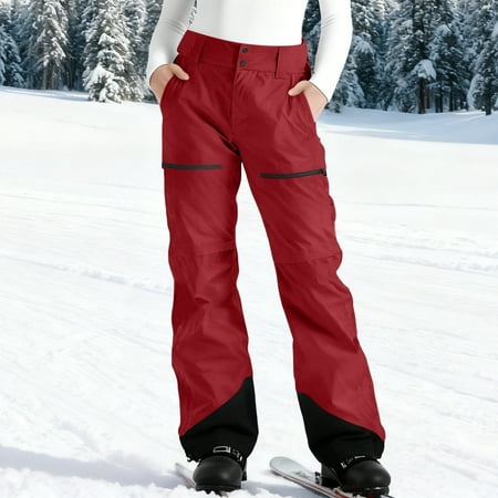 Dianli Ski Pants Snow Pants Colorblocked Pocket Fleece Lined Waterproof Windproof Ski Pants With Zipper Pockets Insulated Thermal Snowboarding Winter Outdoor Activewear Mountain Pants