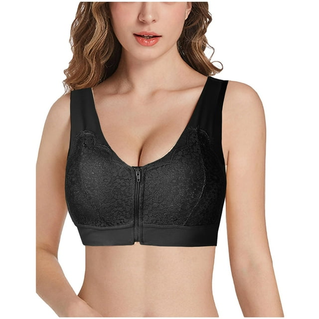 Gibobby Brasier Deportivo con Cierre Frontal Ropa interior de yoga deportiva con ribete transpirable en la parte delantera Sujetador extraelástico Cierre para mujer(Negro,Mediano)
