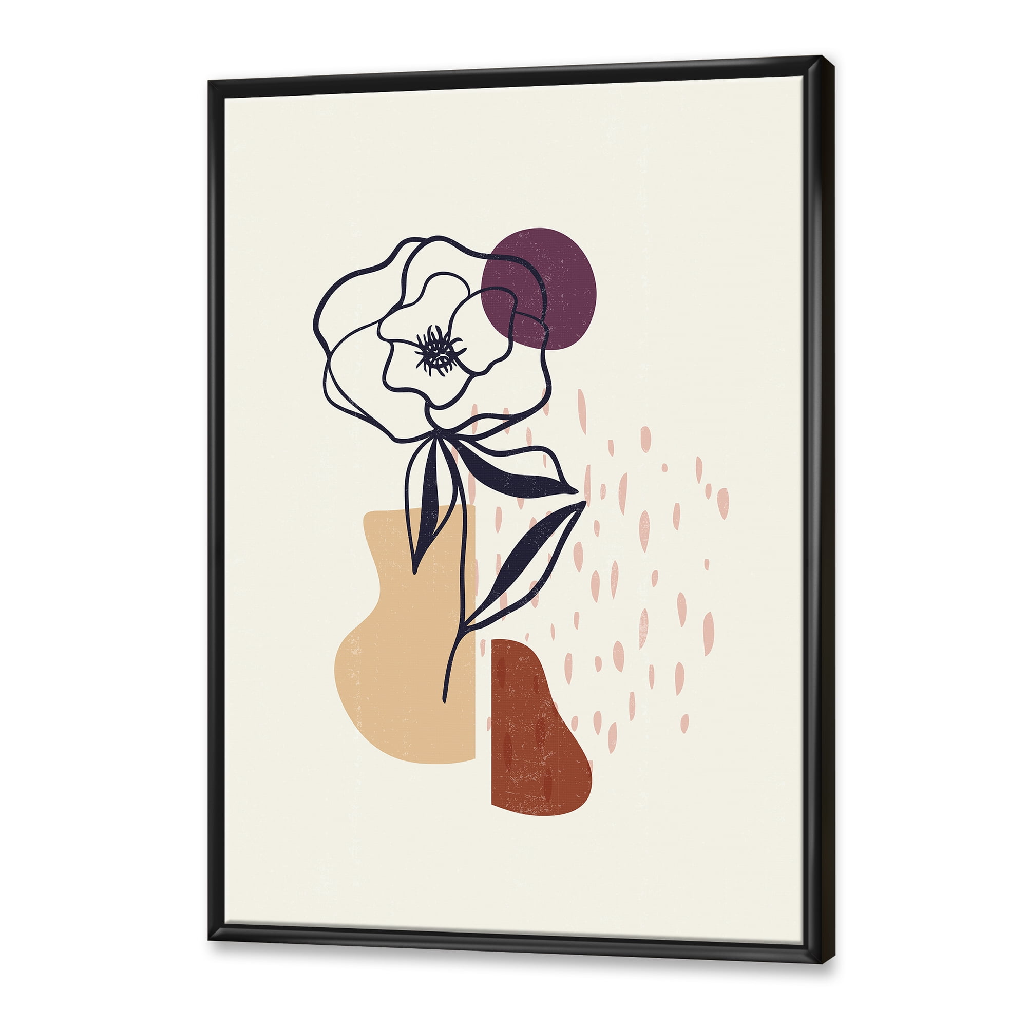 Designart 'Minimalist Shapes With Ancient Flower I' Modern Framed Canvas Wall Art Print