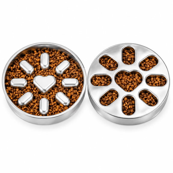 304 Stainless Steel Slow Feeder Dog Bowl, Heart Maze Anti-Choking Bowl for Medium Dogs, Dishwasher Safe