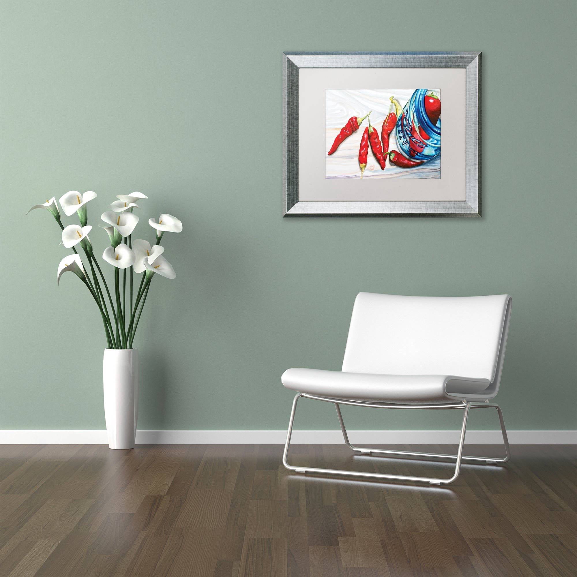 Trademark Fine Art "Ball Jar with 3 Peppers" Canvas Art by Jennifer Redstreake White Matte, Silver Frame