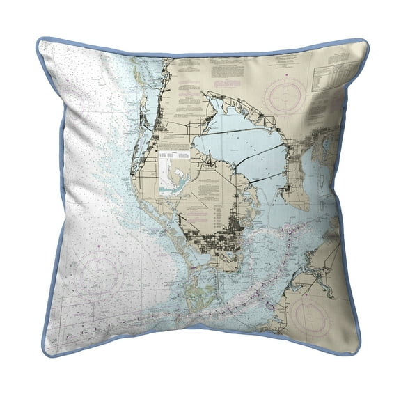 Betsy Drake HJ11412 Tampa Bay, FL Nautical Map Large Corded Indoor & Outdoor Pillow - 16 x 20 in.