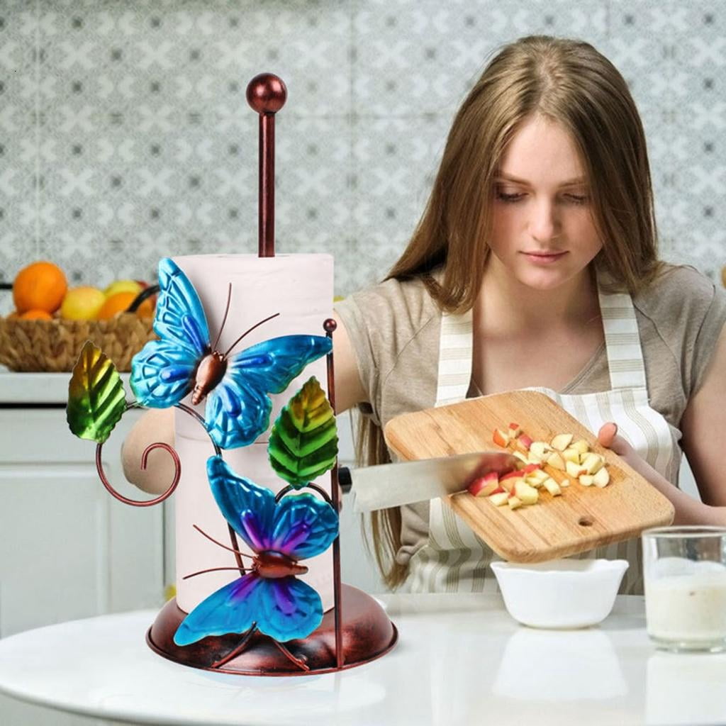 Osdhezcn Freestanding Iron Paper Towel Holder Decoration with Artistic Butterfly Accent
