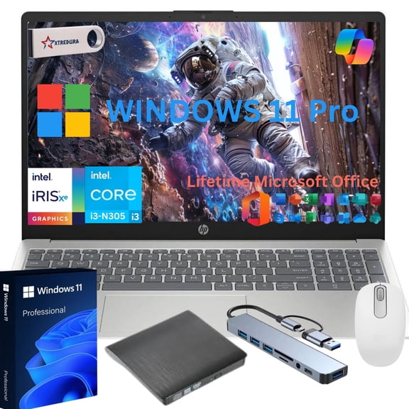 HP 15 Business and Student Laptop Computer, 15.6" FHD Laptop, Intel Core i3-N305, 16GB RAM, 512 GB PCIe SSD, Intel UHD, Copilot Laptop,Lifetime Office&Windows 11 Pro,Gift Bundle