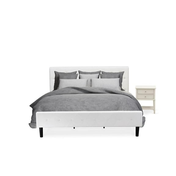 East West Furniture NL19K-1VL0C 2 Pc Bed Set - 1 Bed White Velvet Fabric Headboard and 1 Night Stand - Wire Brushed Butter Cream Finish Nightstand