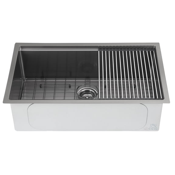 Ancona Évier de Cuisine Encastré sous le Bol 32” avec Grille et Tapis Enroulable