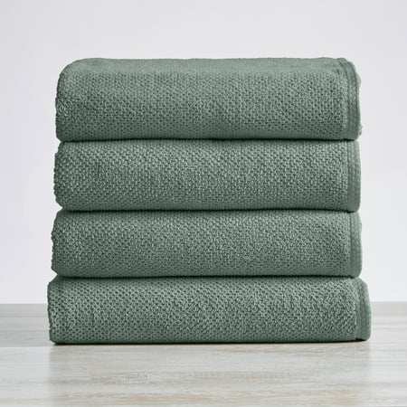 Great Bay Home Cotton Popcorn Textured Quick Dry Towel Set (Bath Towel (4-Pack)  Eucalyptus)