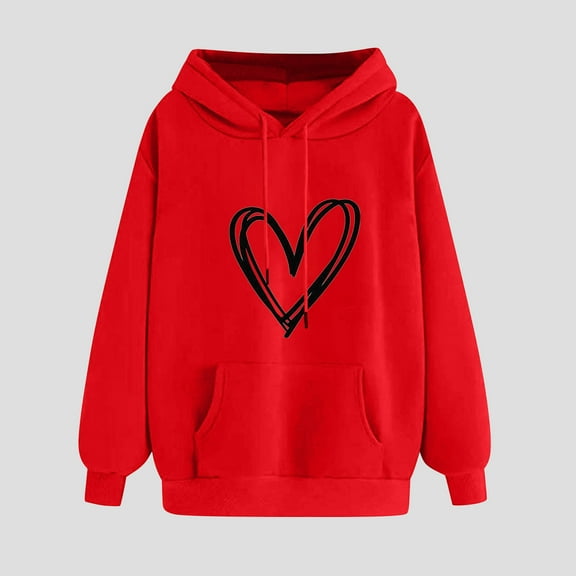 Fznquz Casual Womens Hoodies Plus Size Love Long Sleeve Red Fashion Hooded Heart Graphic Winter Fashion