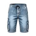 thumbnail image 4 of Mifsaly Mens Jean Cargo Shorts Elastic Waist Drawstring Denim Shorts Fashion Relaxed Fit Casual Summer Wear Clothes with Multi Pockets Light Blue,XL, 4 of 5
