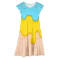 thumbnail image 3 of ZHOGXU Toddler Kids Girls Summer Dress Short Sleeve Round Neck Ice Cream Printed Flowy Lightweight Fashion Dresses For Casual Daily Wear,Blue,6-7 Years, 3 of 5