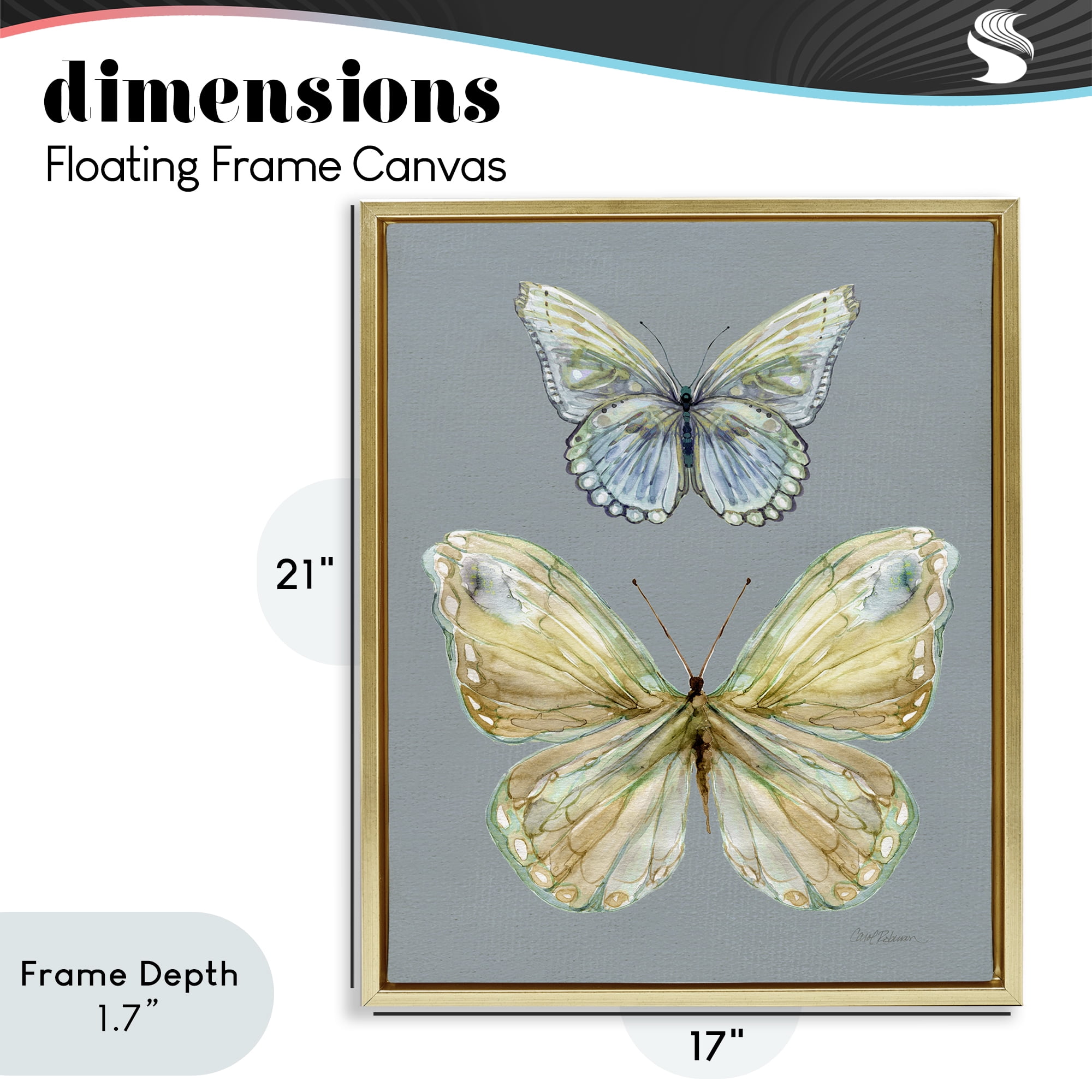 Stupell Industries Delicate Butterflies on Slate Gold Framed Floater Canvas Wall Art, design by Carol Robinson