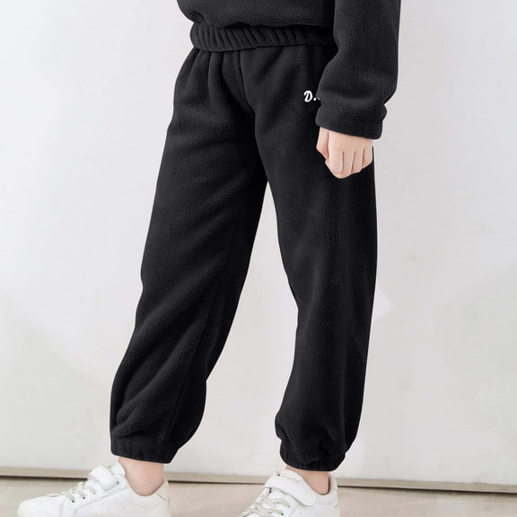 MKOSPLRT 3-10 Years Fuzzy Fleece Pants for Kid Toddler Elastic Waist Warm Pants Solid Cinch Bottom Pajamas Casual Loungwear for Girl Boy