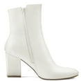 thumbnail image 6 of Pennysue Women's Square Toe Mid Calf Boots White Chunky Block Heel Ankle Booties Side Zipper Size 8M, 6 of 6