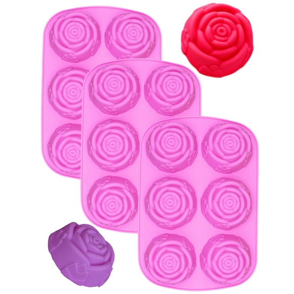 3 Pack of x Large Rose Flower Ice Cube Chocolate Soap Tray Mold Silicone Party maker (Ships From USA)