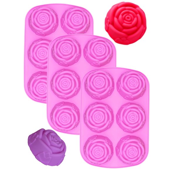 3 Pack of x Large Rose Flower Ice Cube Chocolate Soap Tray Mold Silicone Party maker (Ships From USA)
