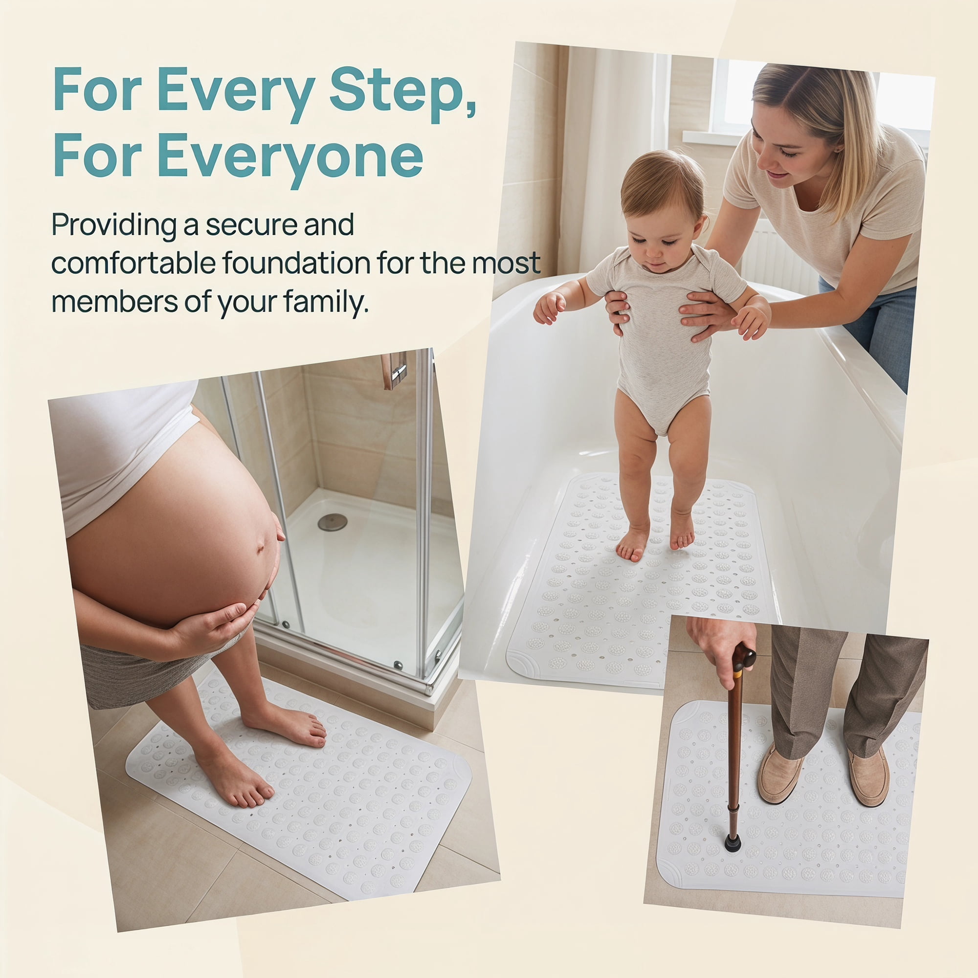 Unique Bargains Non Slip Quick Dry Machine Washable Bath Tub Mat White 32" x 16"