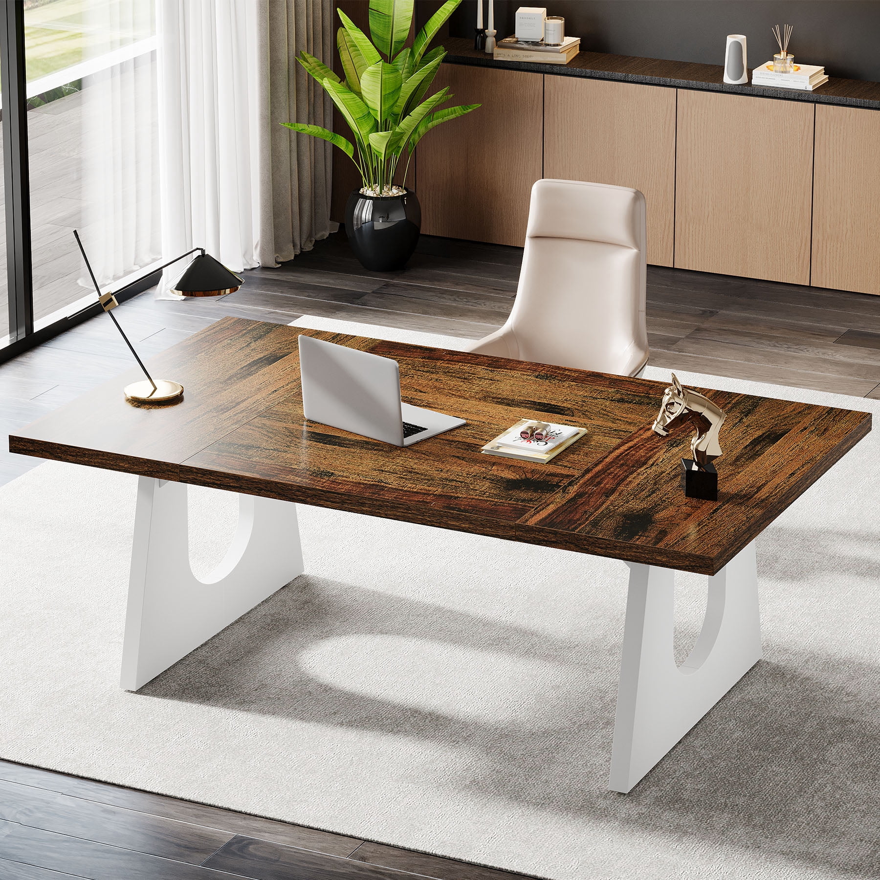 Tribesigns 70.86 in. Rectangle Brown Wood Executive Desk Large Computer Office Desk Writing Table with Sturdy Base