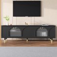 thumbnail image 2 of Tv Cabinet With Fluted Glass Doors, Adjustable Shelves For 78" Tvs, Black, Gold Handles, Living Room Use Contemporary Entertainment Center, Stand, Shelves, Golden,, 2 of 6