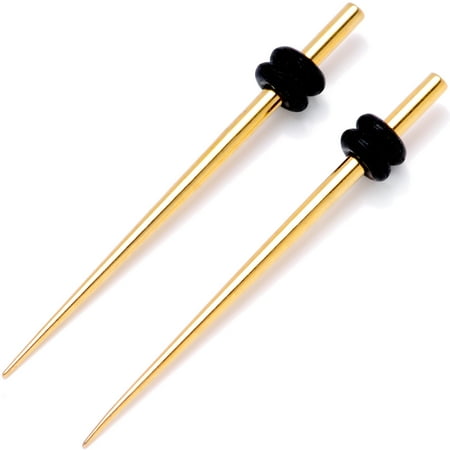 Goldstone Plugs - Body Candy Gold Tone Anodized Titanium Steel Micro Taper Straight Plug Set of 2 14 Gauge