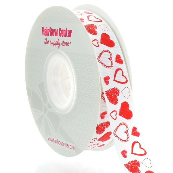 7/8" Red Construction Heart Grosgrain Ribbon 25 Yard