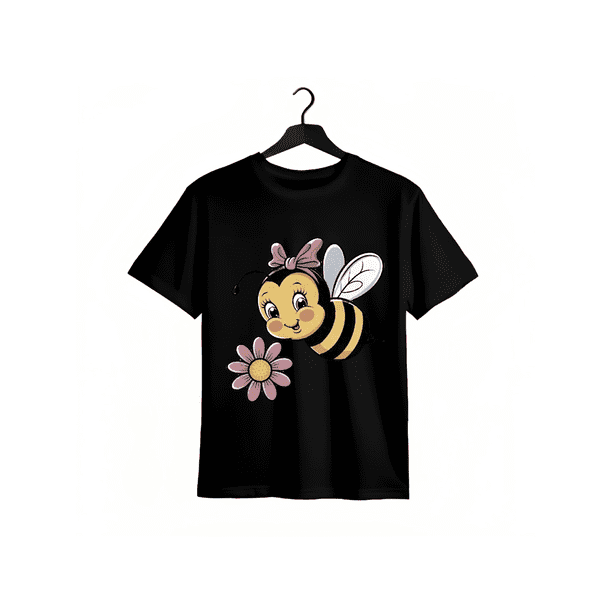 Women's 100% Cotton Casual T-Shirt - Cute Bee & Floral Print Round Neck Short Sleeve, Breathable Summer Top for outdoor Camping & Holiday Gifts, Relaxed Fit all-Season Comfort