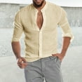 thumbnail image 3 of Askfv Mens Long Sleeve Casual Linen Shirts Buttons Down Summer Solid Plain Beach Yoga T Shirts, 3 of 4