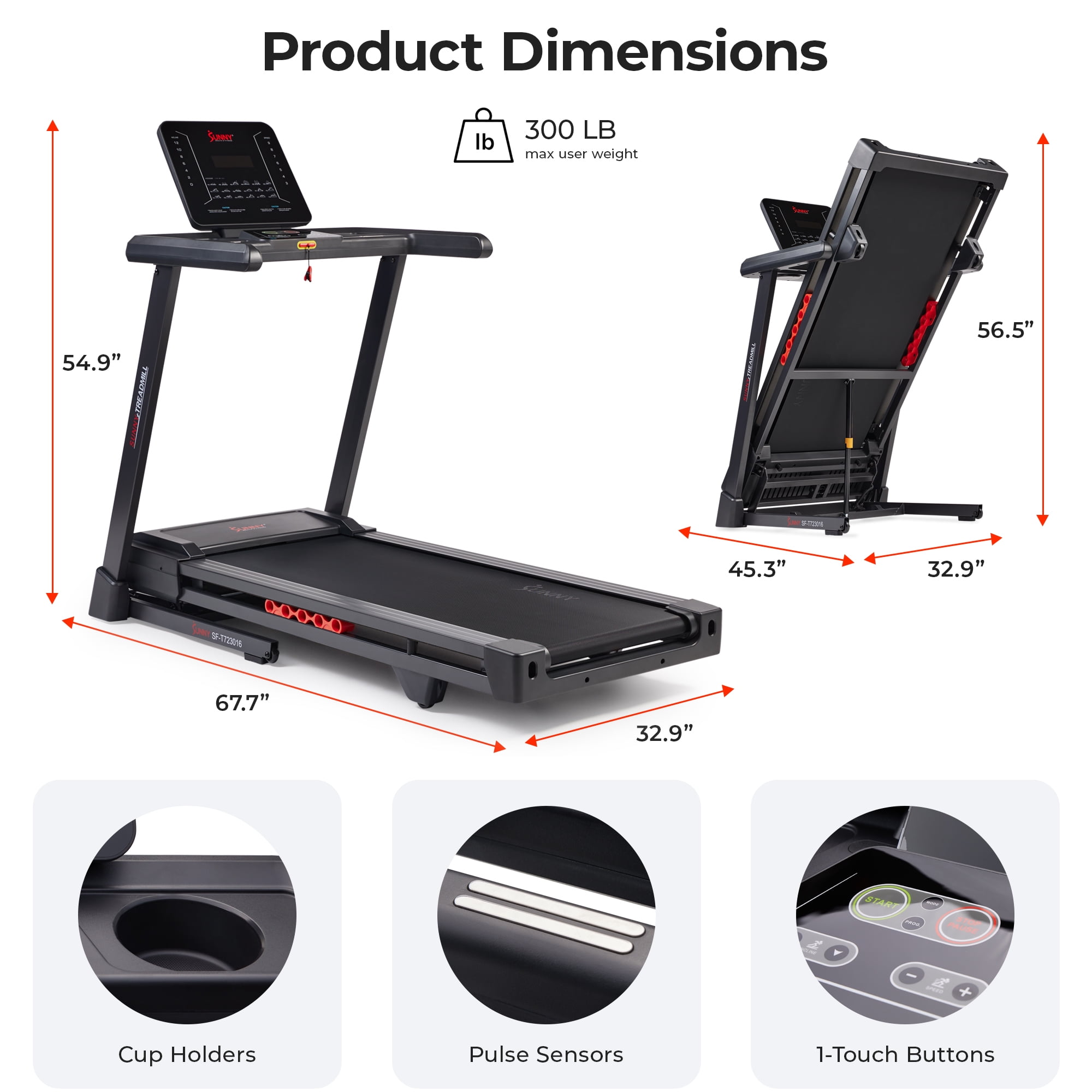 Sunny Health & Fitness Treadmill Elite Smart Auto Incline 20” Deck Treadmill with 300 LB Weight Capacity w Bluetooth & Free SunnyFit® App Membership - SF-T723016