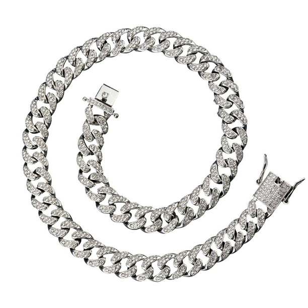 Gargantilla de cadena cubana Punk, regalos, collares pesados y fuertes, cadena ostentosa con diamantes de imitación plata 20 pulgadas Yuyangstore cadena cubana