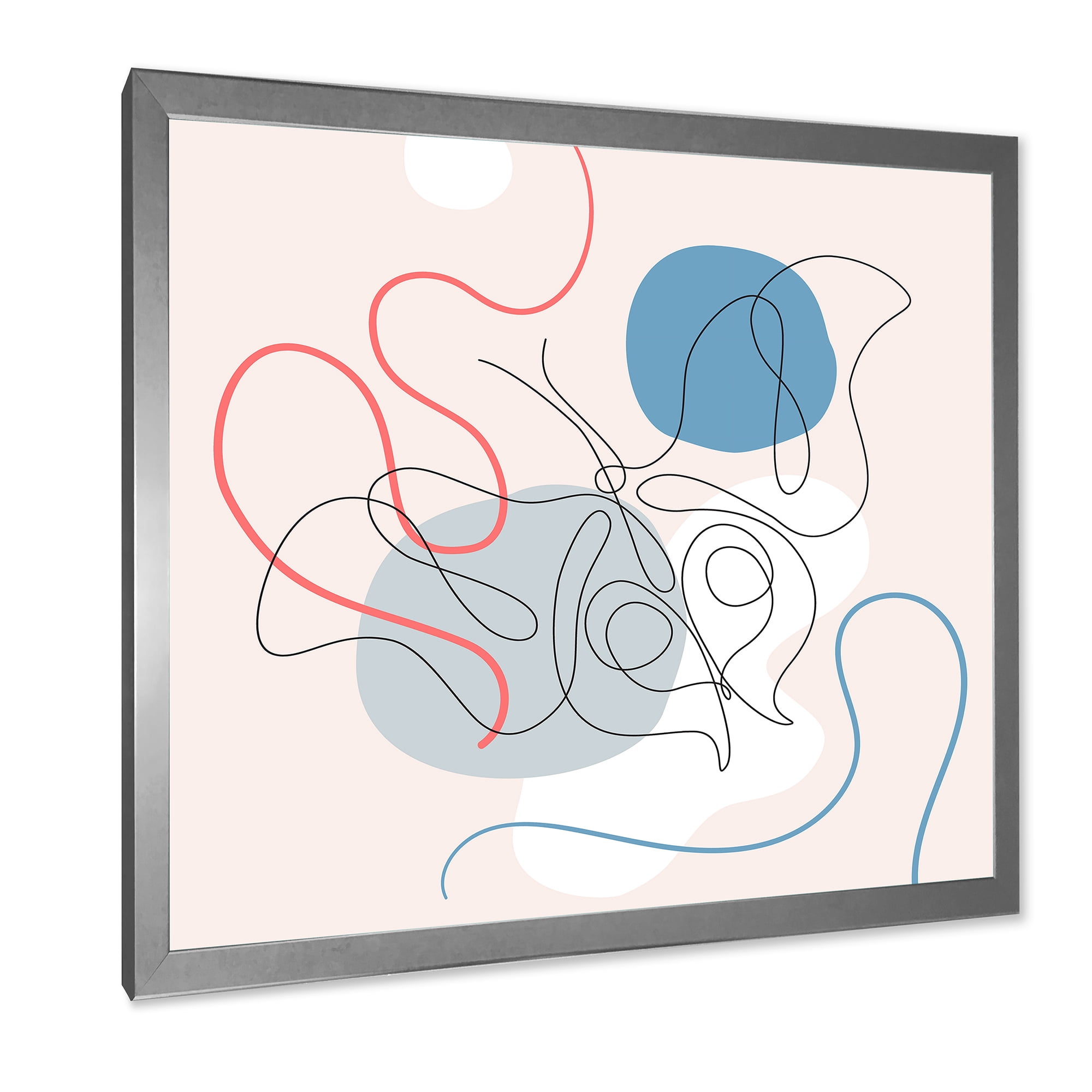 Designart 'Butterfly With One Line Drawing On Cubism Shapes II' Modern Framed Art Print