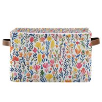 Yayeee Canvas Storage Basket with Handles for Shelves Fabric Bins Closet Organizer, Yellow Wildflower Pattern