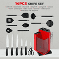 thumbnail image 2 of Kitchen Knives Set with Scissor, 5 Cutlery Knife Set, Slotted spoon, Ladle, Pasta Spoon,Spoon,14piece Set, Black Handle, 2 of 7