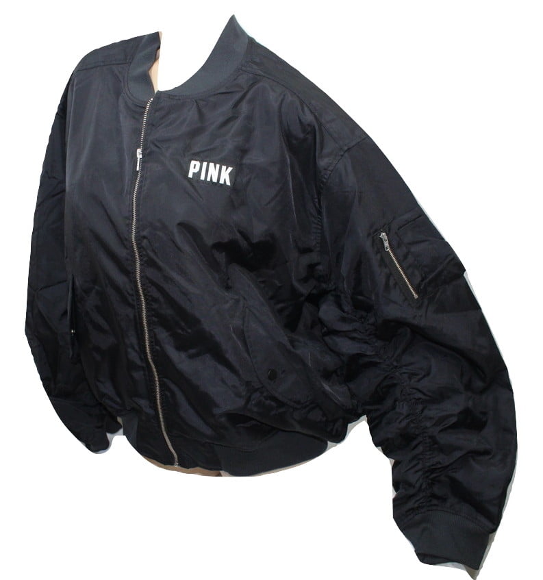 Victoria's Secret Victoria's Secret Pink Flight Jacket Coat Bomber Full Zip Black Large Nwt