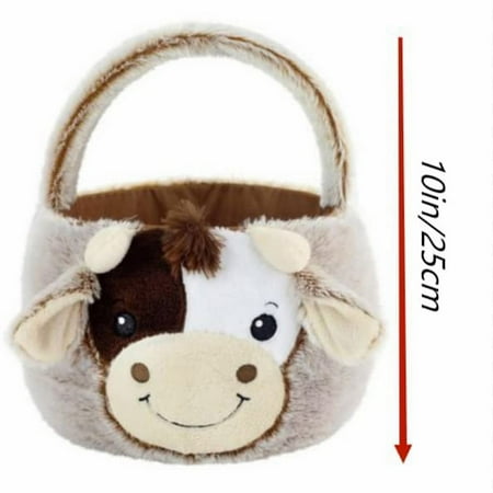 Storage Bags For Moving 2022 Cute Plush Cow Easter Basket 10 In/25cm[New] Plush Cow Easter Buckets With Plush Ear Hunting Easter Gift Bags For Girls Easter Tote Bags For Party