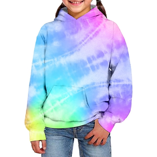3D Visual Digital Printed Girls Tie Dye Hoodie Pullover Sweatshirt with Design for Children