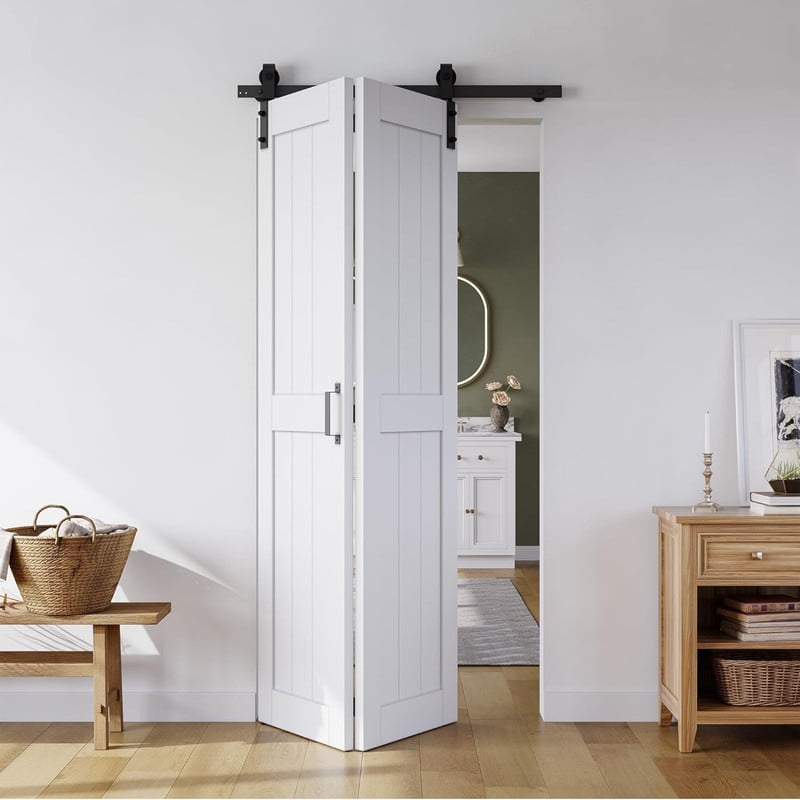 Easy4Home Bifold Barn Door 40"x84" Bi-Fold Sliding Closet Doors with Track and Hardware Kit Space Saving