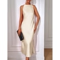 thumbnail image 3 of Apricot Sleeveless High Neck Maxi Dress With Fishtail Hem And Side Slit, 3 of 7