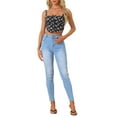 thumbnail image 2 of INSPIRE CHIC Women's Sweetheart Neck Floral Printing Smocked Back Cropped Cami Top Black L, 2 of 5