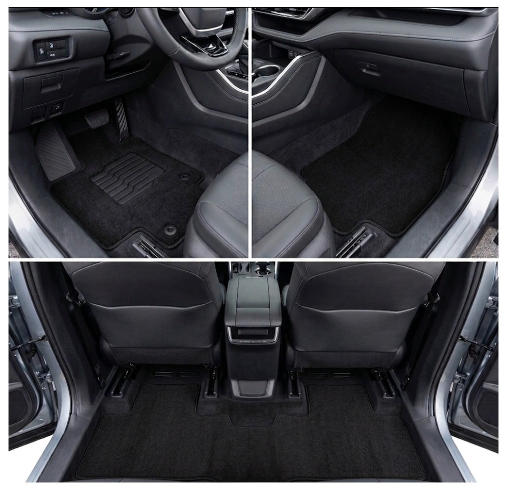 Carpet Floor Mats for 2020 to 2026 Toyota Highlander with Driver Heel Pad and Safety Locks, Full Set (2nd Row Bench or Bucket seats), Black