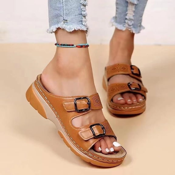 YOUYEDIAN Orthopedic Sandals for Women Slip on Non Slip Arch Support Summer Flat Sandals Lightweight Hiking Shoes 2026 Vacation Beach Foam Shoes