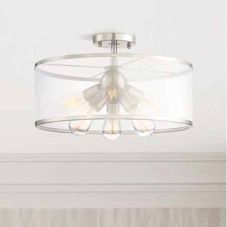 Brushed Nickel Lighting Fixtures - Possini Euro Design Modern Ceiling Light Semi Flush Mount Fixture LED Brushed Nickel 18