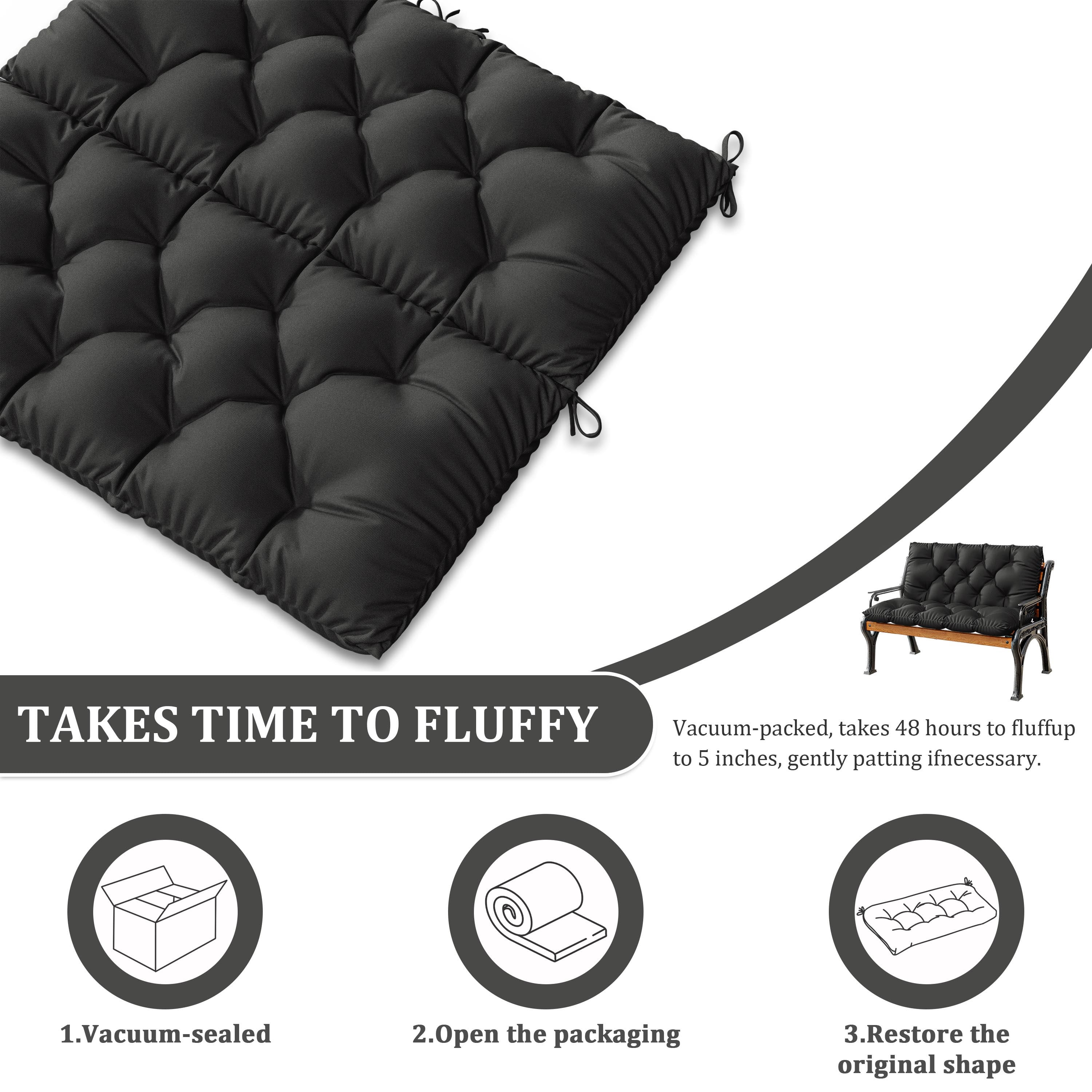 Kimunuk Outdoor Porch Swing Cushion, 40" X 40" X 5" Waterproof Bench Chair Replacement Cushion with 6 Ties for Patio, Black