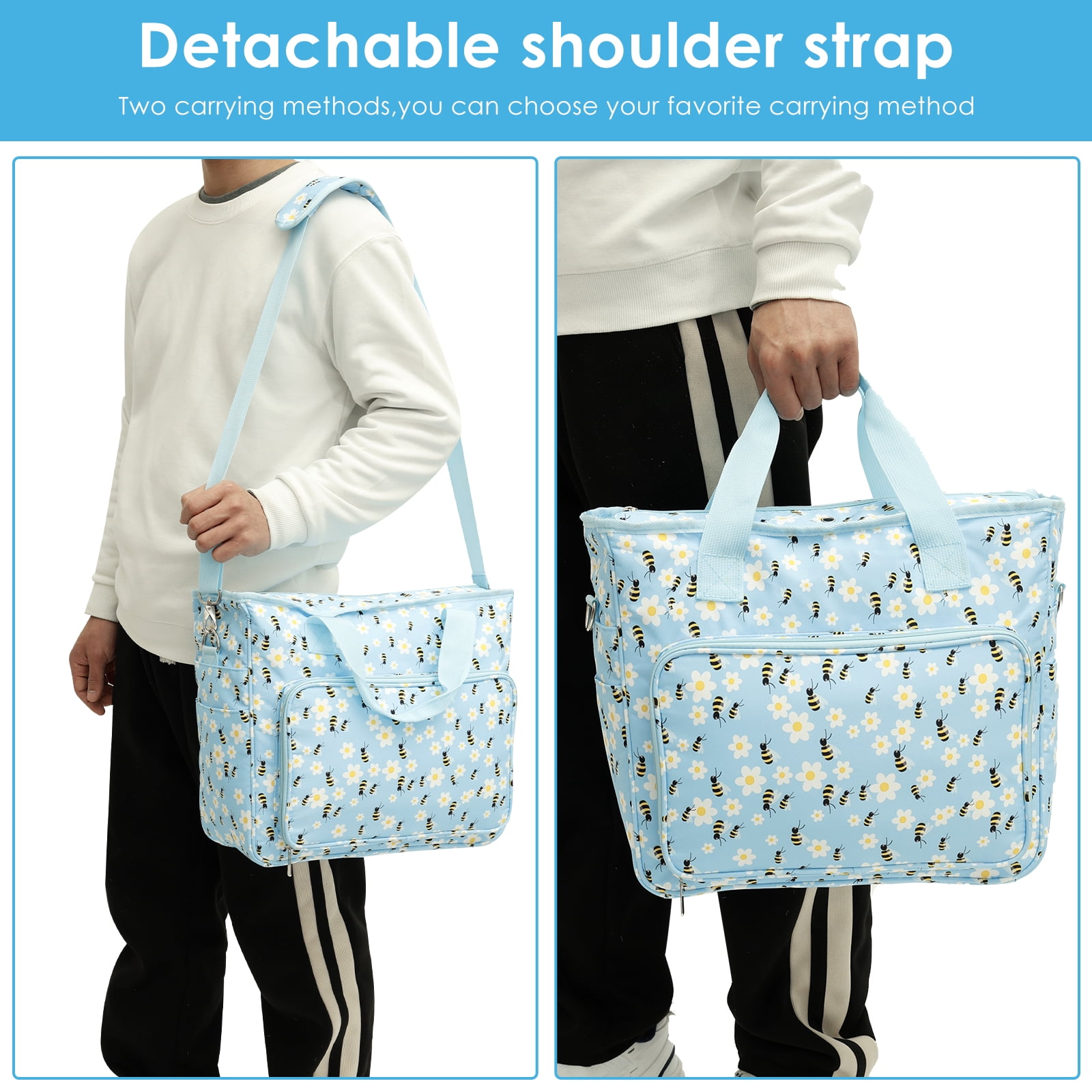 Extra Large Capacity Yarn Storage Bag Oxford Cloth Cross Stitch Bag with Shoulder Strap Knitting Bag Portable Crochet Travel Bag for Yarn Balls Crochet Hooks Knitting Needles