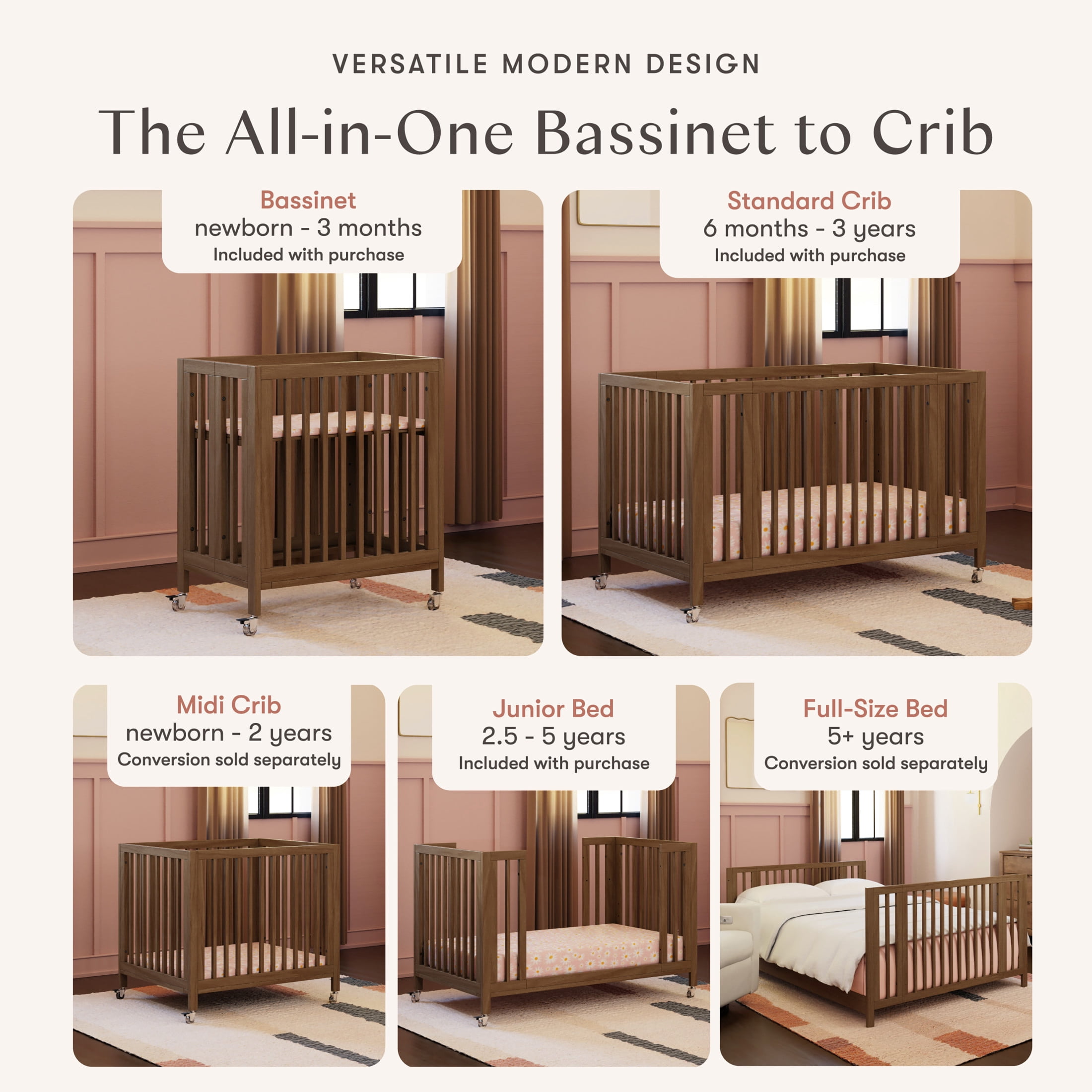 Babyletto Rolli 9-in-1 Convertible All-Stages® Crib with Bassinet & Toddler Bed Conversion Kits